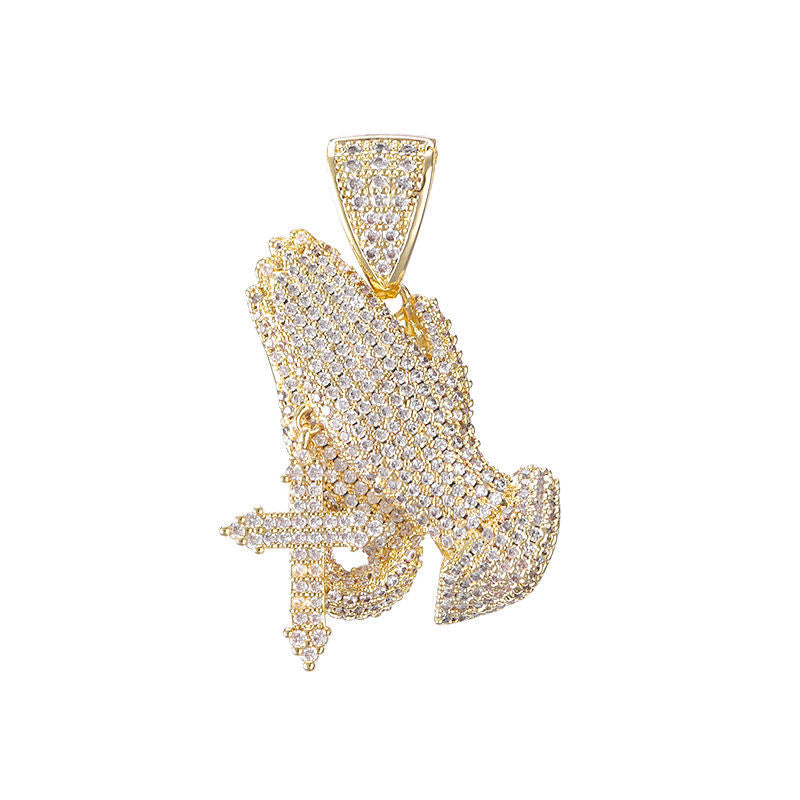 Iced Praying Hands Pendant Necklace - Exclusive Jewels