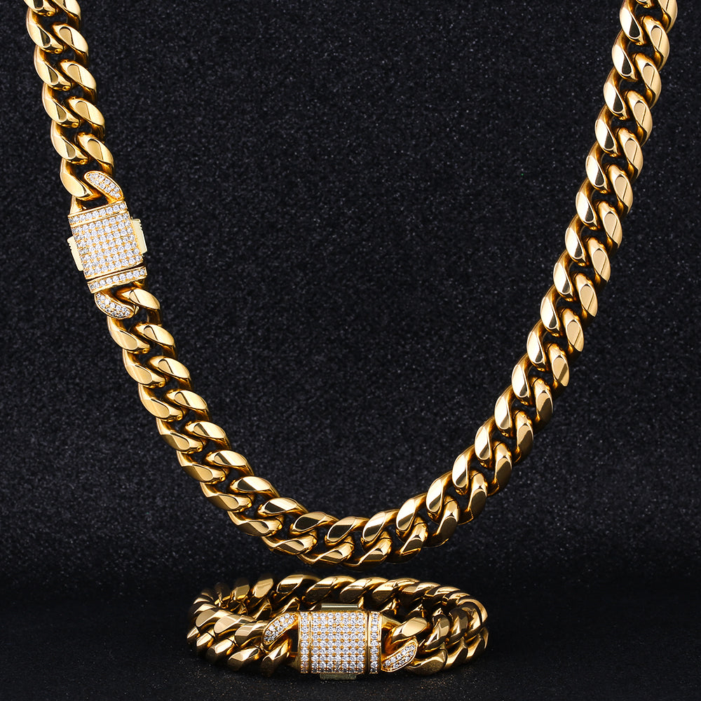 12mm Diamond Lock Cuban Link Hip Hop Necklace - Exclusive Jewels