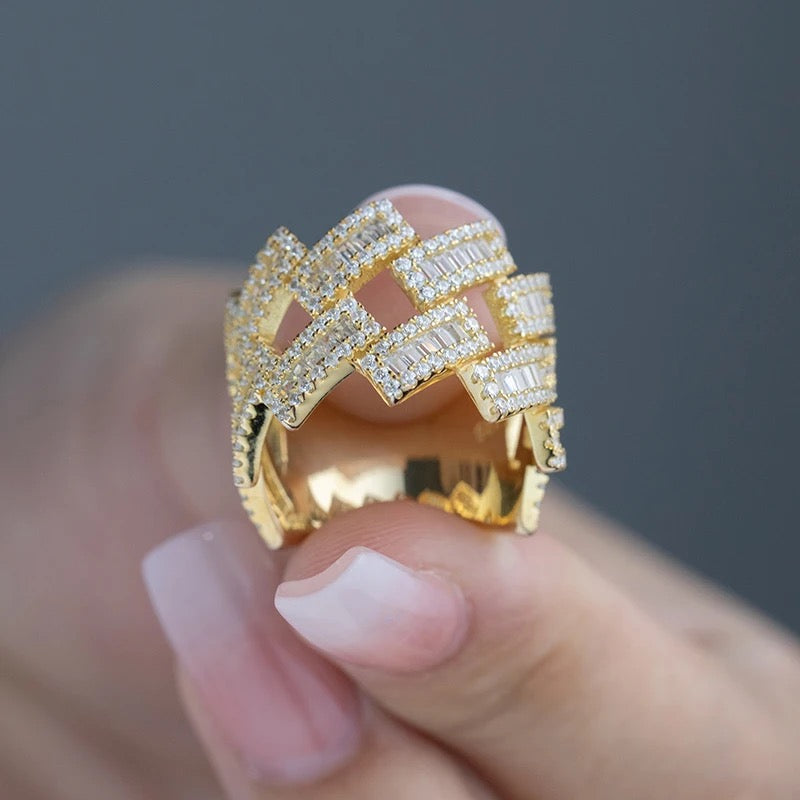 Iced Prong Cuban Baguette Ring