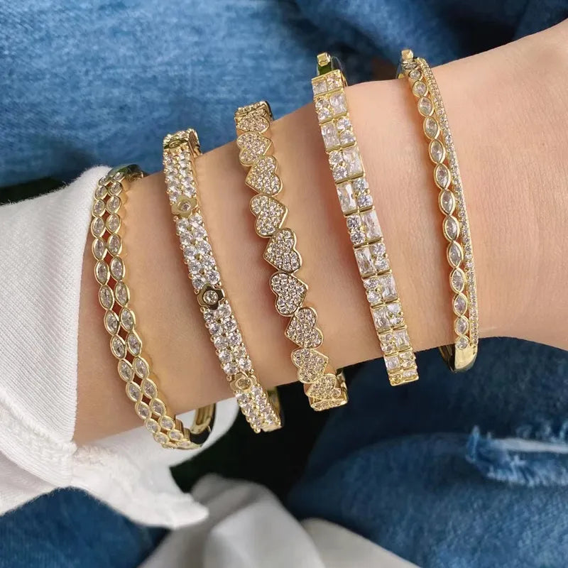 Eternity Heart Diamond Cuff Bangle