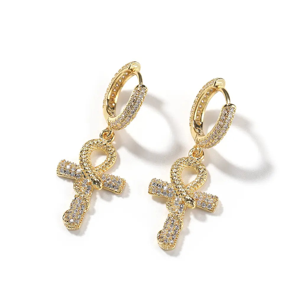 Serpent Ankh Cross Earrings