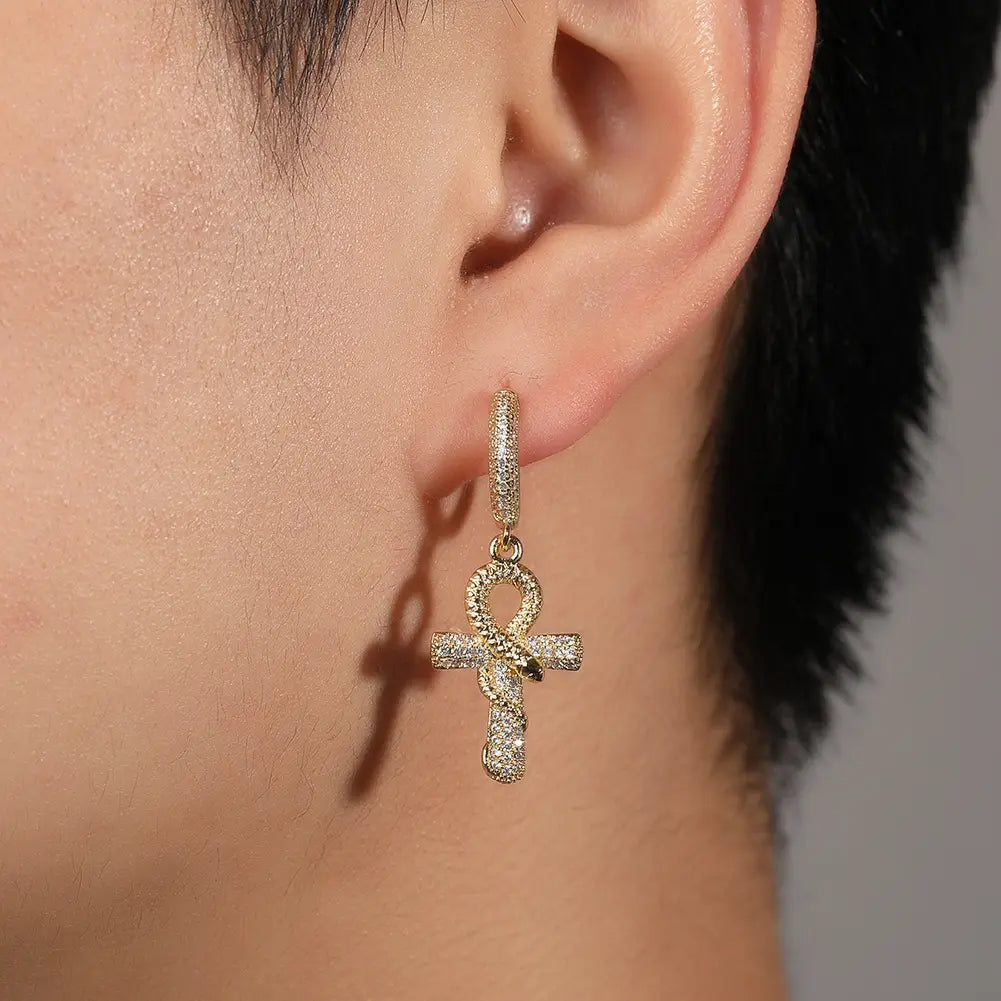 Serpent Ankh Cross Earrings