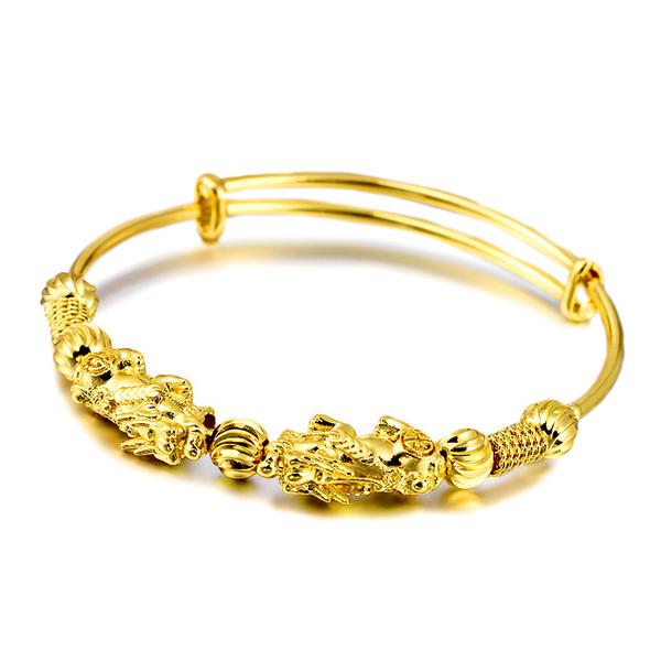 Double Pixiu Gold Wealth Bangle - Exclusive Jewels