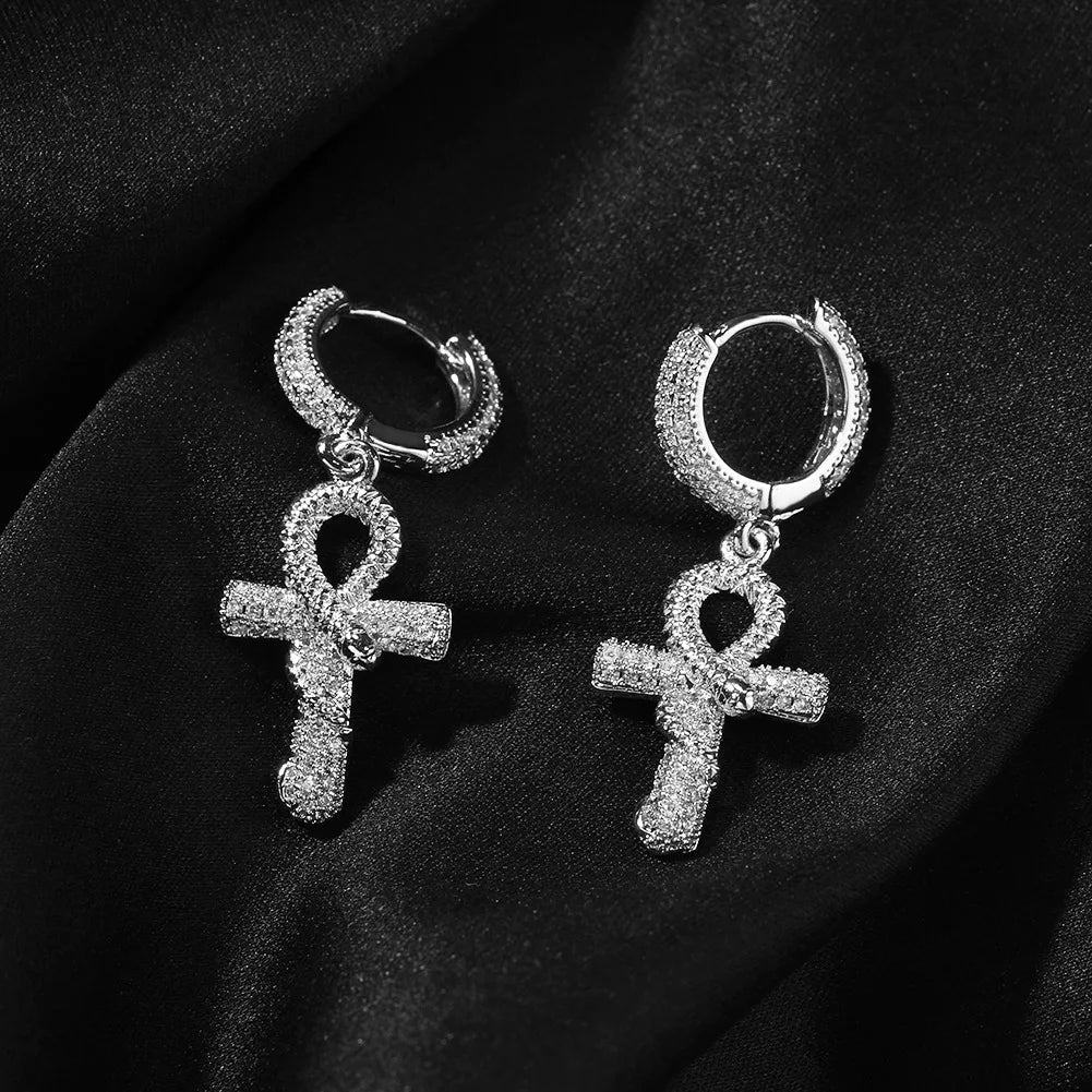 Serpent Ankh Cross Earrings