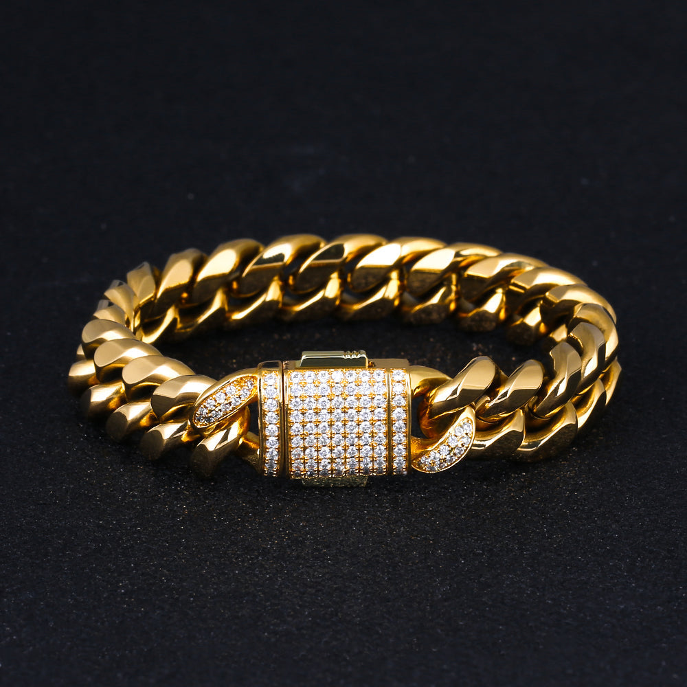 12mm Diamond Lock Cuban Link Hip Hop Bracelet - Exclusive Jewels