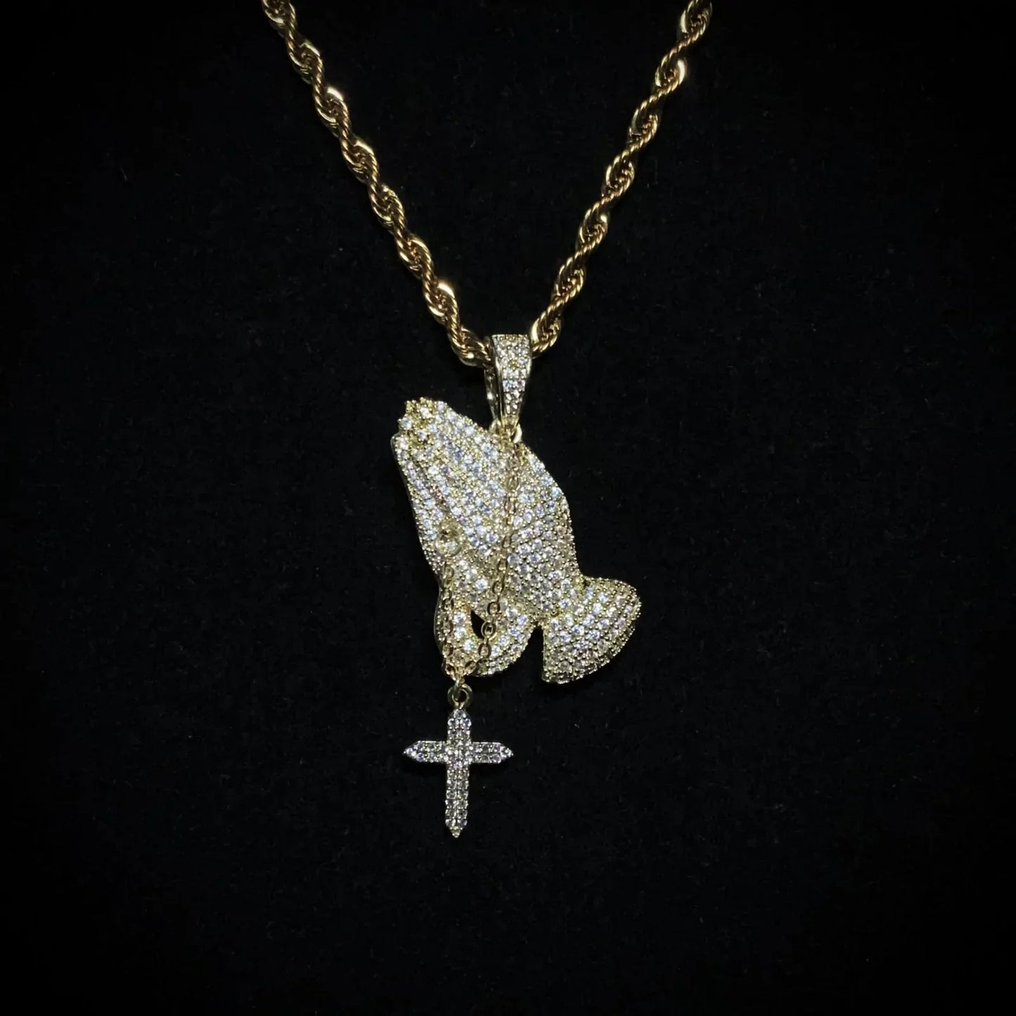 Iced Praying Hands Pendant Necklace - Exclusive Jewels