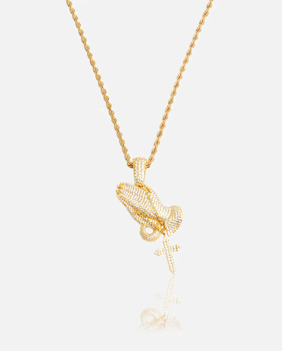 Iced Praying Hands Pendant Necklace - Exclusive Jewels