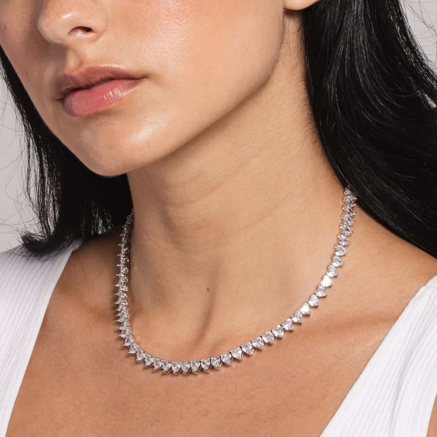 7mm Heart Tennis Necklace - Exclusive Jewels