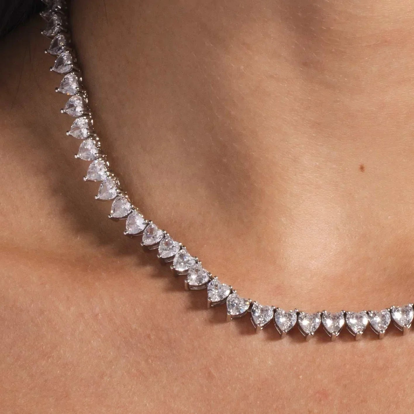 7mm Heart Tennis Necklace - Exclusive Jewels