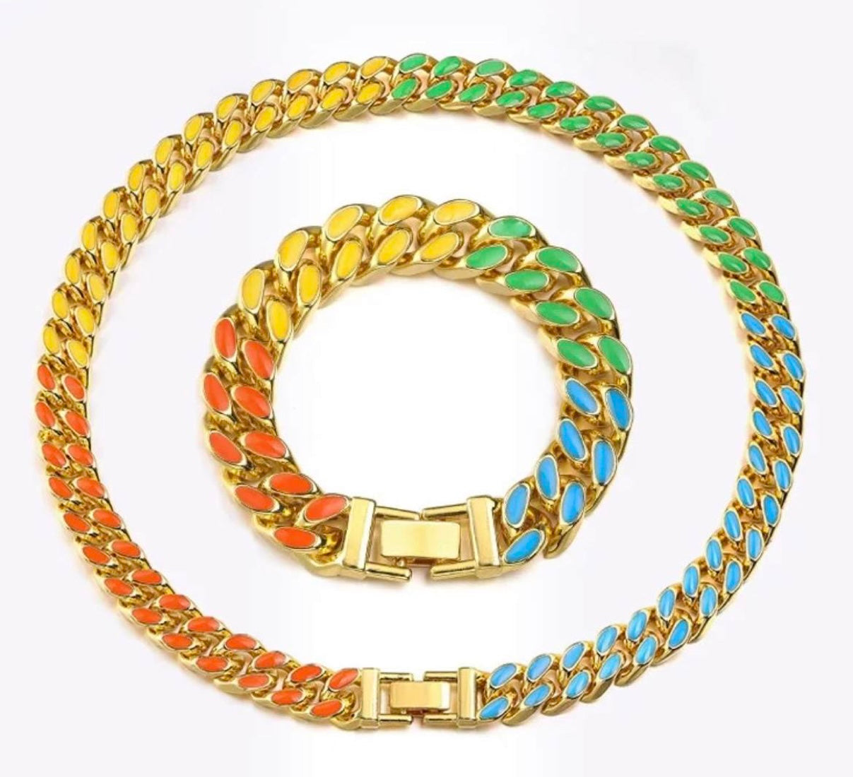 Rainbow Cuban Link Chain Necklace - Exclusive Jewels