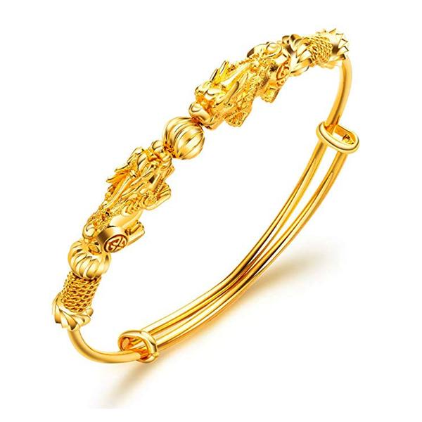 Double Pixiu Gold Wealth Bangle - Exclusive Jewels