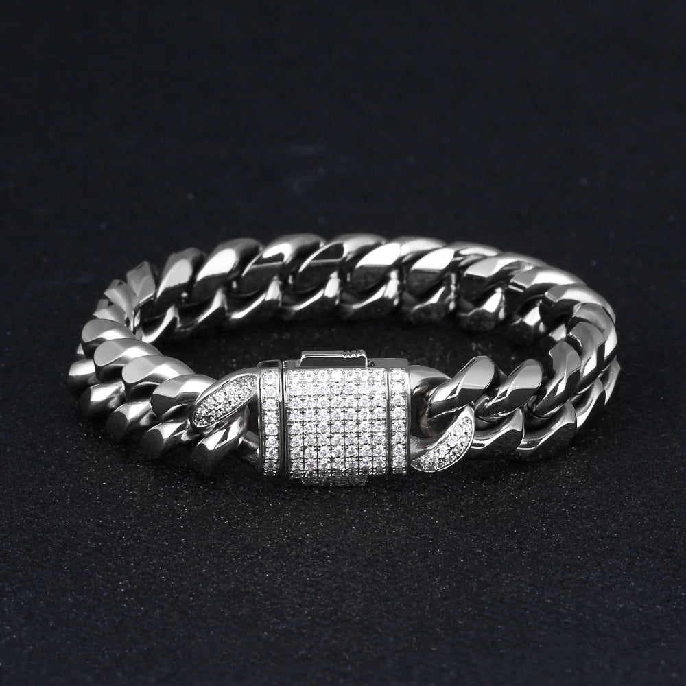 12mm Diamond Lock Cuban Link Hip Hop Bracelet - Exclusive Jewels